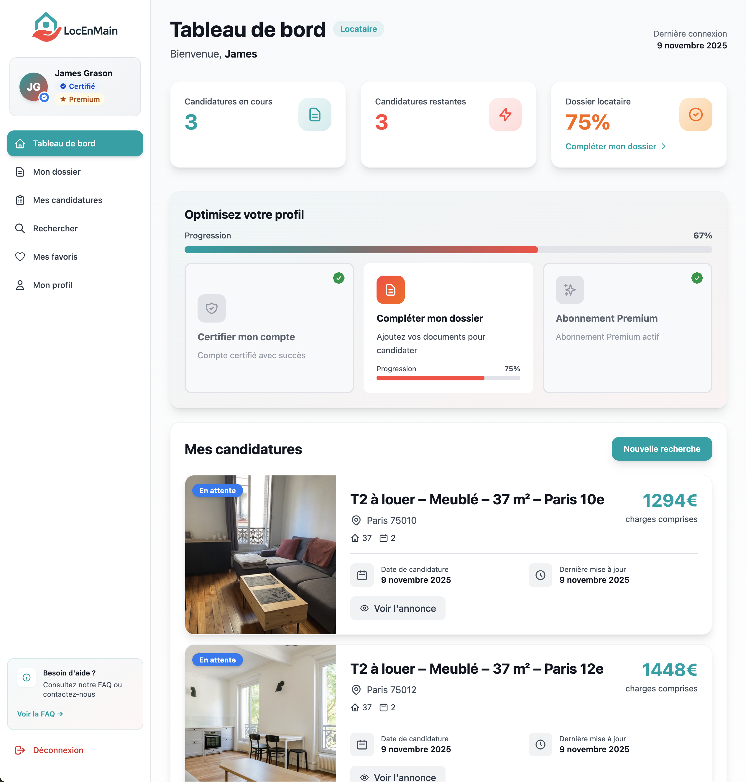 Tableau de bord LocEnMain